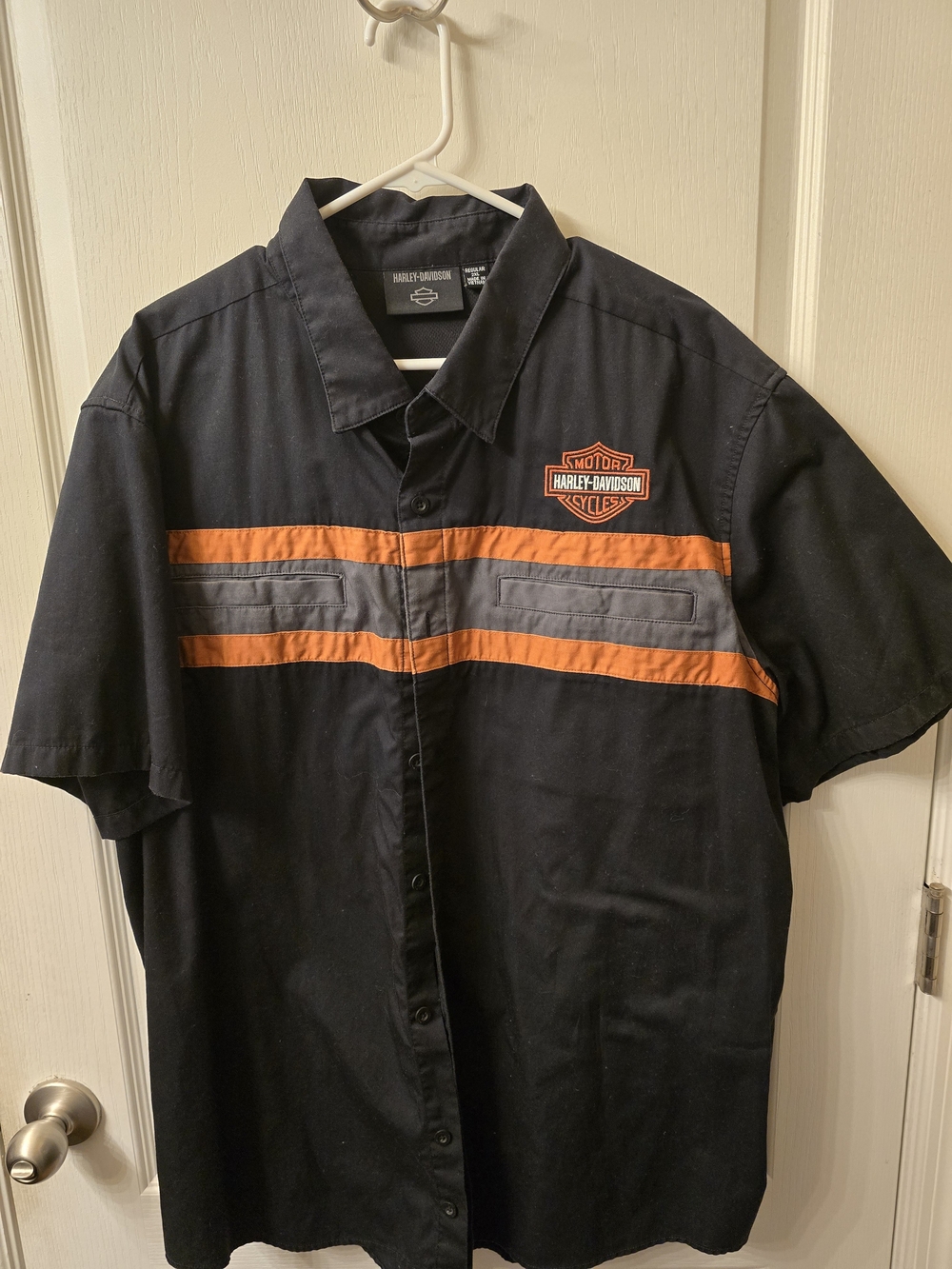 Harley-Davidson Black Short-Sleeve Work Shirt with Orange Stripes